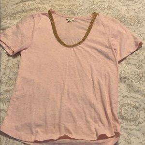 J. Crew Beaded Collar Scoop Neck Tee Shirt